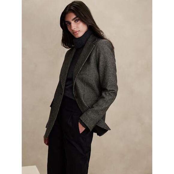 Banana Republic Palmira Tweed Blazer size 12 Gray Texture Western Wool Blend NWT - Picture 1 of 16